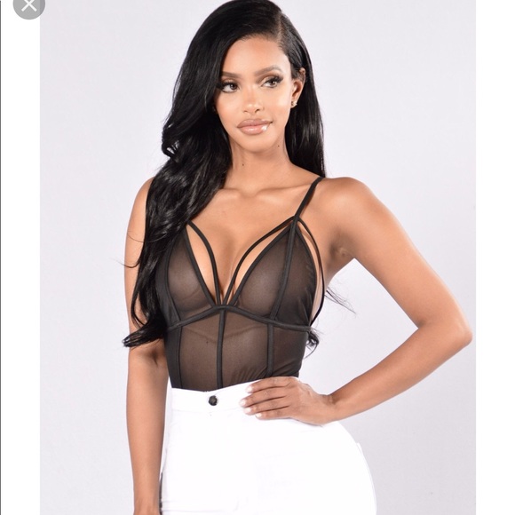Fashion Nova Tops - Black Bodysuit see through.